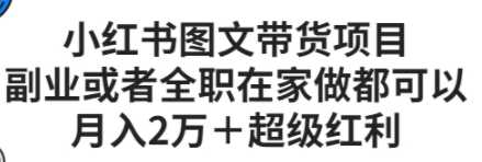 小红书图文带货项目，月入2万＋超级红利副业项目