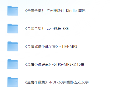 金庸全集文档 包括mobi+exe+mp3+pdf 共计6.12G